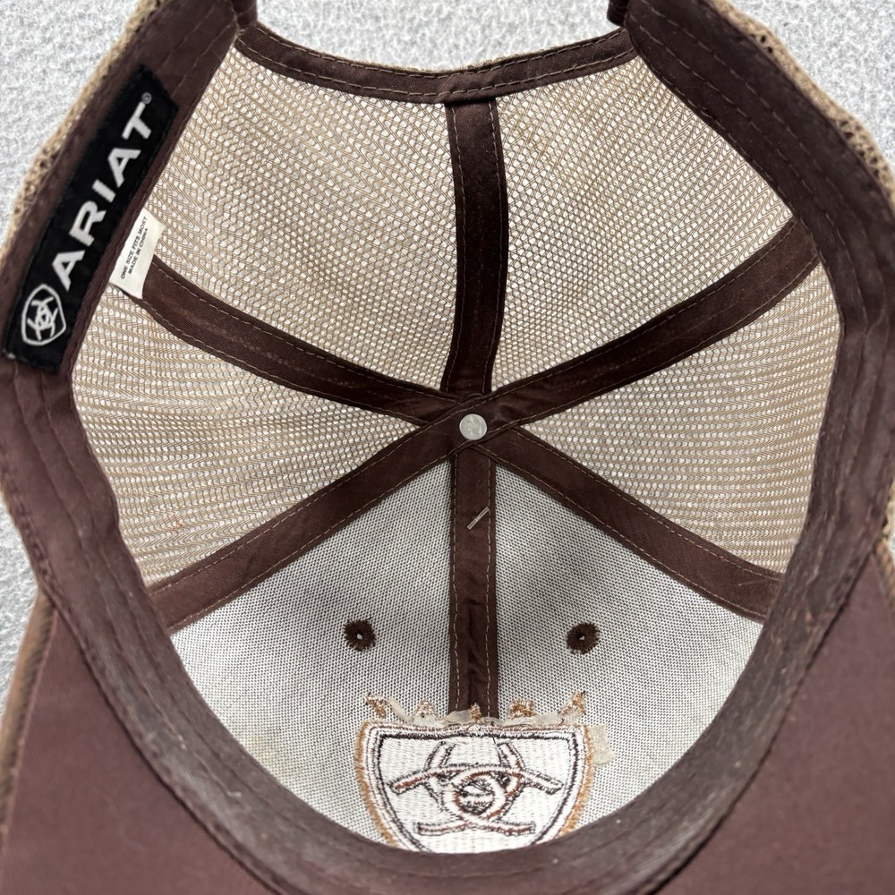 Ariat Western Brown Oilskin Structured Cap Adjustable Mesh Baseball Trucker Hat - Picture 4 of 7